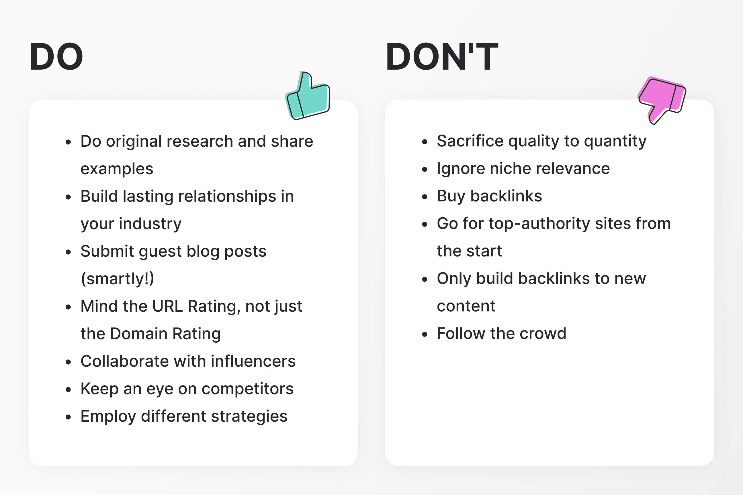 a list of do's and don't's for backlink building