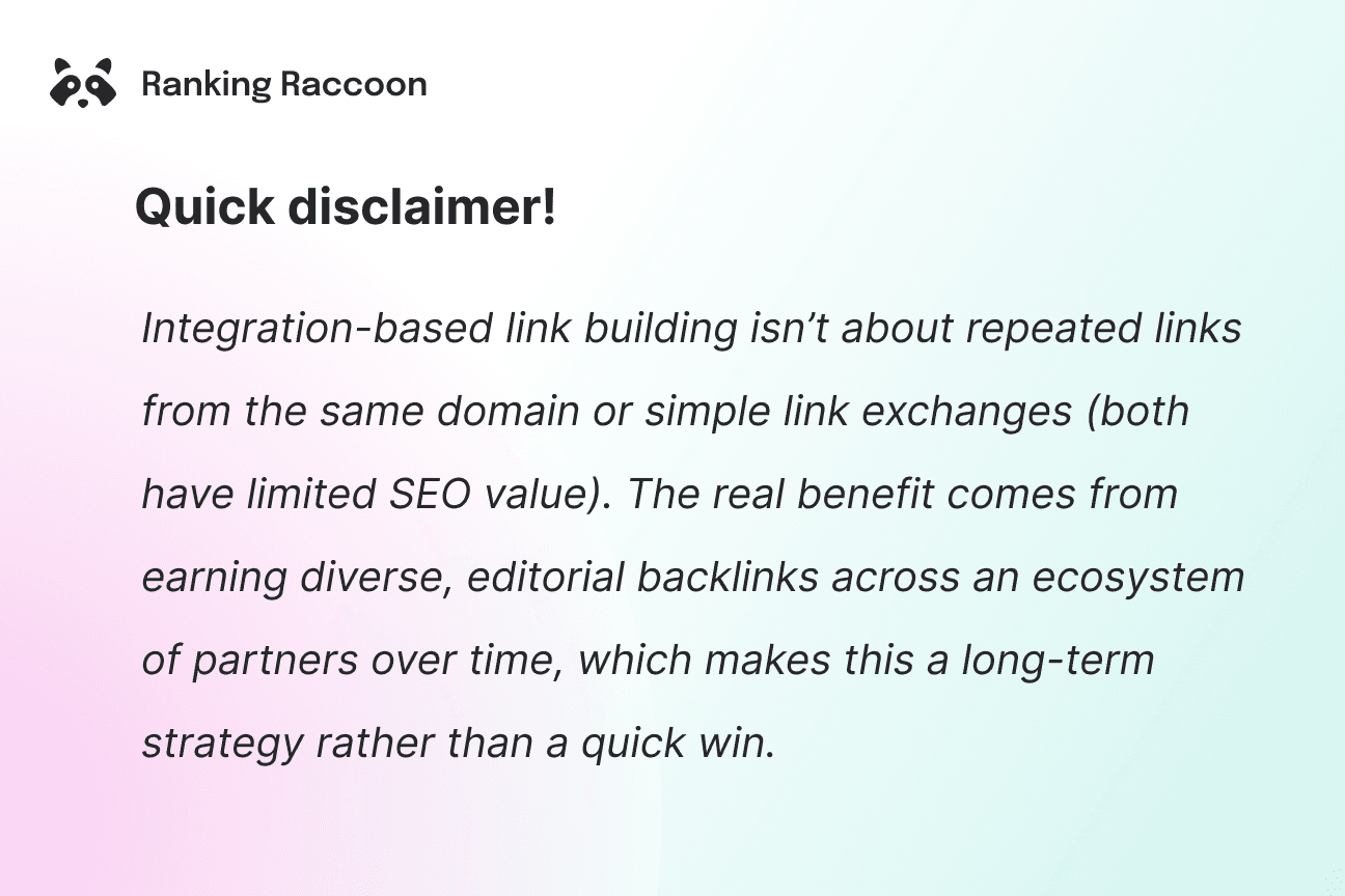 disclaimer about integration based link building